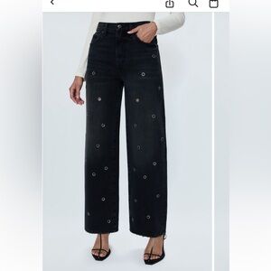Pistola Black High-Rise Wide Leg Jeans with Eyelet Detail